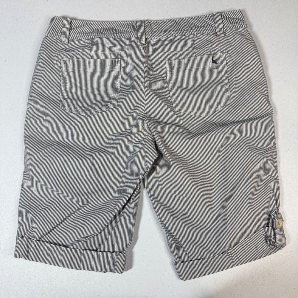 Eddie Bauer Bermuda Shorts 8 Blue White Striped Cuffed Drawstring - Picture 2 of 6